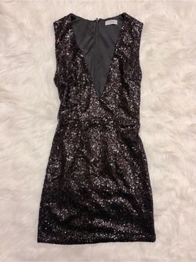 Tobi Black Sequin V-Neck Mini Dress